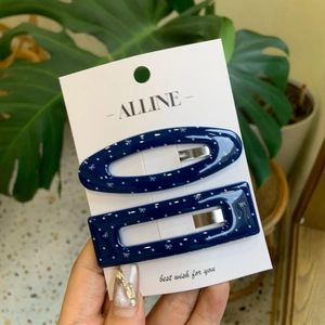 Lot de barrettes à cheveux bleu marine à pois blancs avec nœuds et formes géométriques