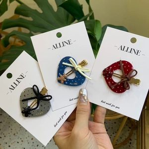 Pince à Cheveux Douce en Forme de Cœur Avec Nœud en Tissu à Pois et Ours Décoratif Pince à Bec de Canard pour Femmes Filles