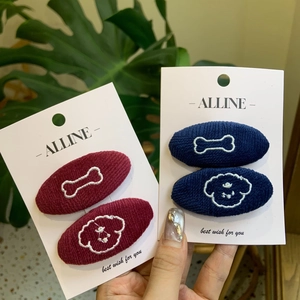 Sweet Woolen Hair Clips With Cute Dog And Bone Embroidery Knitted Cloth Side Clips For Girls Women Daily Hair Decoration