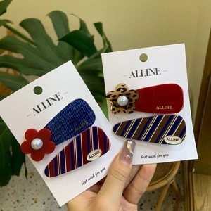 Dames Zoete Bloem Gestreepte Haarspelden Set Acryl Stof Nep Kunstparel Eendensnavel Clips Meisjes Dagelijkse Haaraccessoires