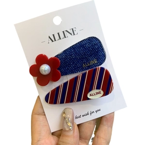 Haarspeldjes set met bloemen denim en strepen met parels voor meisjes en dagelijks gebruik