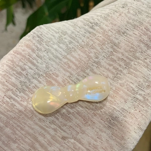 Creamy white acetate bow hair clip with France Handmade gold lettering and pearly finish