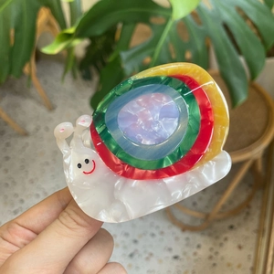 Cute snail-shaped hair claw clip made of acetic acid plate in colorful rainbow marble pattern