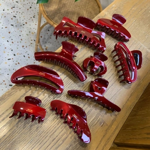 Elegante Pinza per Capelli Grande in Acetato Stile Francese per Donna Fermaglio Rosso Vino Fatto a Mano con Scritta Dorata Accessori per Capelli