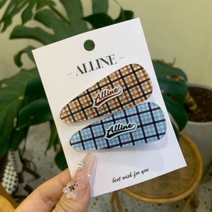 Sweet checkered duckbill hair clips in orange and blue plaid for women