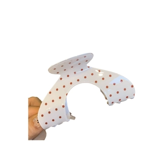 Elegant white acrylic hair claw clip with red polka dots for high ponytail hairstyles