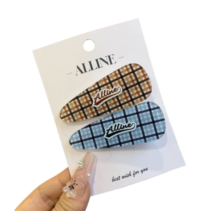 Alline checkered hair clip set with two plaid patterns and stylish brand engraving