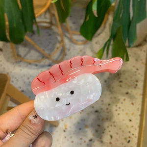 Pinza per capelli creativa a forma di sushi di gamberi in acetato con viso cartone