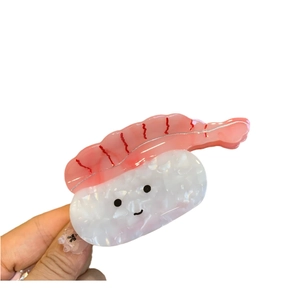 Simpatica molletta per capelli a forma di sushi gamberetto in acetato con sorriso