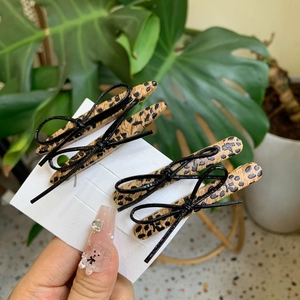 Korean Style Leopard Print Bow Hair Clips Sweet Fashion Plastic Duckbill Side Clips Handmade Women Hair Accessories