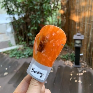 Pince à cheveux vintage en acétate en forme de gant de boxe avec texture marbrée orange