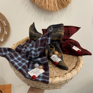 Handgefertigte Karierte Schleife Scrunchie Für Damen Retro Stoff Große Haargummi Mit Dekorativen Perlen Täglich Haarschmuck