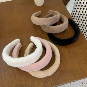 Minimalist Thickened Plush Headband For Women Solid Color Short Faux Fur Hair Hoop Winter Warm Handmade Commute Hair Accessories