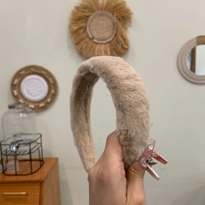 Thick plush headband in cream beige, soft velvet material hair accessory for women
