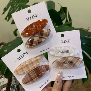 Korean Sweet Acrylic Oval Hair Clips Floral Plaid Patterns Rhinestone Decorative Duckbill Side Clips Women Hair Accessories