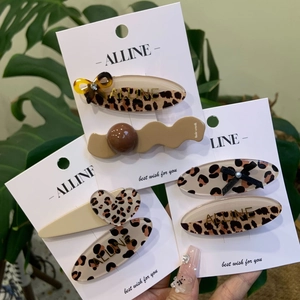 Leopardenmuster Haarklammer Set Herz Schleife Strass Künstliche Perle Acryl Haarnadel Damen Retro Süße Entenschnabel Clips Haarschmuck