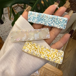 Y2K Dopamine Style Acetate Wave Rectangular Hair Clip With Faux Artificial Pearls Sweet Polka Dot Mosaic Hair Accessories For Women