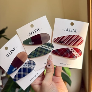 Pinces à Cheveux Bec de Canard en Acrylique de Style Coréen Faites à la Main pour Femmes Filles Motif Plaid et Dentelle