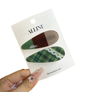 Barrettes à cheveux à carreaux avec dentelle et design tricolore pour femmes élégantes