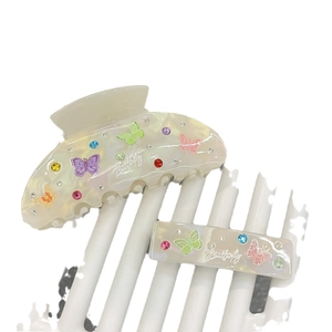 Ensemble de pinces à cheveux blanc perle avec papillons colorés et strass brillants