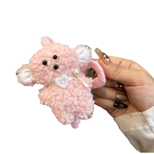 Pince à cheveux chiot en peluche rose avec ruban cœur blanc et dentelle douce