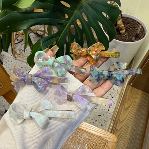 Sweet Acetate Bowknot Hair Clip Marbled Floral Texture Duckbill Side Clip Handmade Hair Accessory For Women Girls