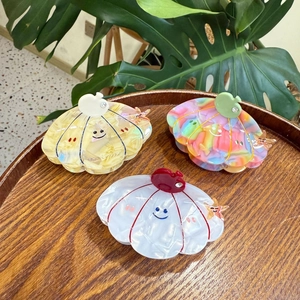Cute Acetate Shell Hair Claw Colorful Marble Texture Scallop Hair Clip For Women Girly Smiley Face Fashion Hair Accessories