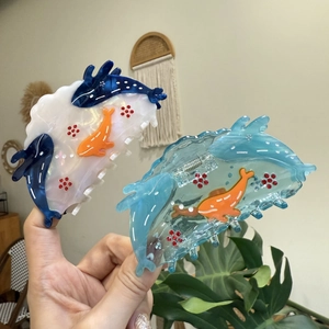 Ocean Series Acetate Whale Hair Claw Clip Translucent Pearlescent Marine Animal Design Hair Accessory For Women Jewelry