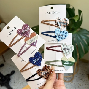 Korean Style Heart Shaped Acrylic Alloy BB Hair Clips Plaid And Leopard Print Pattern Hair Barrettes For Women Daily Use