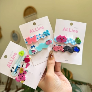 Set di Fermagli per Capelli Cartoon Gatto Cane Acrilico Plaid a Onda Clip a Becco d'Anatra Per Donne Ragazze Accessori per Capelli Coreani