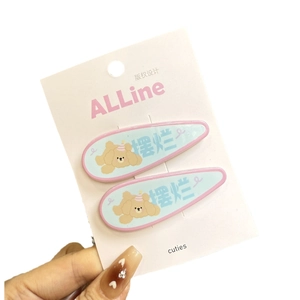 Barrettes à cheveux bleues en résine avec illustration de chien sur carte blanche