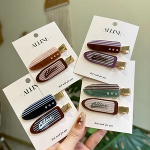 Acetate Striped Hair Clip Alloy Rhinestone Duckbill Clips Korean Style Grid Pattern Hair Accessories For Women Girls Daily Decor