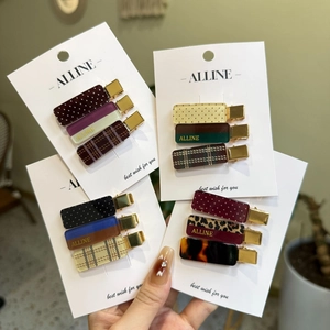 Fashionable Duckbill Hair Clips Plaid Polka Dot Leopard Pattern Acrylic Alloy Sweet Hair Jewelry For Women Girls