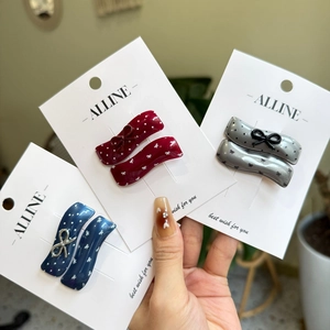 Sweet Wavy Polka Dot Bow Hair Clips Acrylic Wave Duckbill Clips Korean Style Side Bangs Clips For Women Girls Daily
