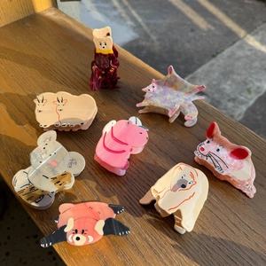 Pince à Cheveux en Acétate d'Animal de Dessin Animé Mignonne pour Femmes Filles Forme Koala Capybara Raton Laveur Accessoire de Coiffure