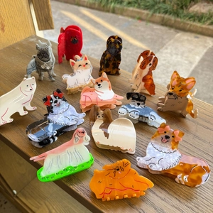 Pince à Cheveux en Acétate Forme Chien Fait Main Barrette Animale Mignonne Corgi Schnauzer Bouledogue Accessoire Cheveux