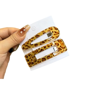 Elegant brown leopard print acrylic hair clip set including teardrop and rectangle shapes