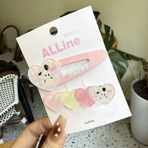 Barrettes à cheveux roses de style coréen avec motifs de chiot et de cœurs