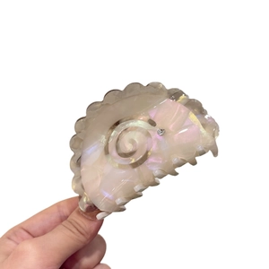 Spiral swirl semicircle hair claw clip with floral rhinestone and pearlescent finish