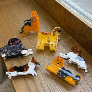 Lot de 6 pinces à cheveux en acétate pour femmes avec motifs chiens Corgi et Beagle