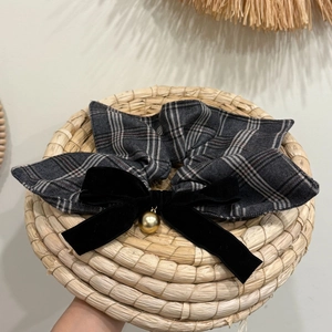 British style checkered scrunchie with velvet bow and golden metallic ball charm