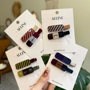 Preppy Style Plaid Bow Hair Clip Set For Women Academy Sweet Checkered Duckbill Clip Handmade Resin Hair Accessories