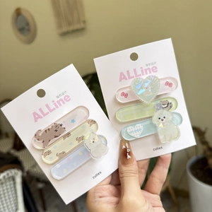 3 Stuks Schattige Cartoon Dier Acryl Eendenbek Haarspelden Zoete Koreaanse Stijl Kat Hond Decoratieve Zijspelden Vrouwen