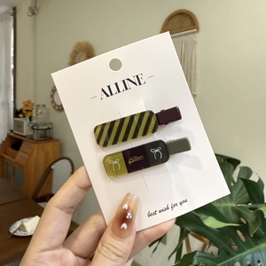 Retro plaid bow duckbill hair clips set in yellow stripes and dark green for women