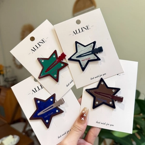 Vintage Star Shaped Acrylic Hair Clip Rhinestone Inlaid Duckbill Clip Elegant Mother Of Artificial Pearl Texture Hair Accessories For Women