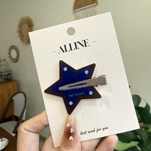 Vintage star hair clip with crystals and navy blue finish for an elegant women styling