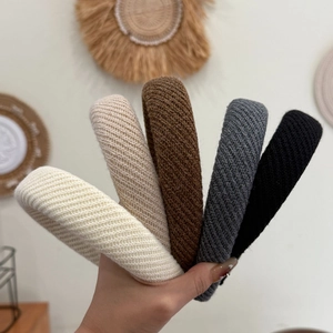 Vintage Knit Padded Headband For Women Autumn Winter Thickened Warm Soft Plush Hair Hoop Simple Retro Solid Color Hair Accessories