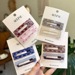 Pinces à Cheveux Nœud en Forme de Biscuit Écossais Rétro pour Femmes Acrylique Gingham Barrettes BB Accessoires de Cheveux Doux