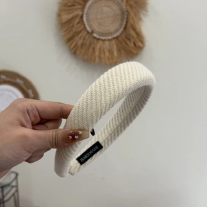 Handmade knitted cream padded headband for women with vintage woven texture design