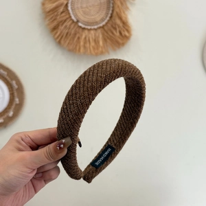 Brown braided sponge headband for women with vintage handmade knit texture and thick design